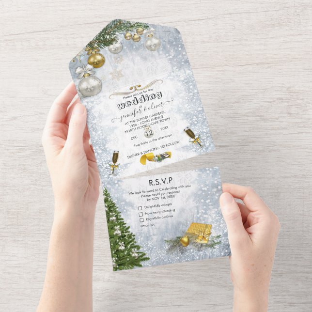 Winterfeier auf einer Hochzeit All In One Einladung (Abreißen)