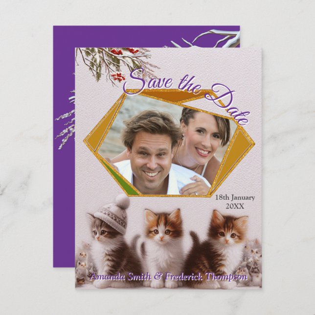 Winterfeiern im Schnee, mit Kätzchen Ankündigung (Vorne/Hinten)