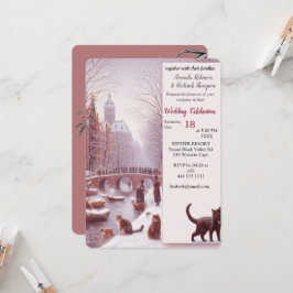 Winterfeiern im Schnee, mit Kätzchen Einladung