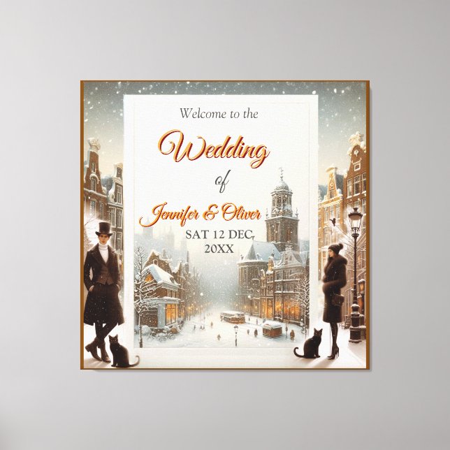 Winterfeiern im Schnee, mit Kätzchen Leinwanddruck (Vorderseite)