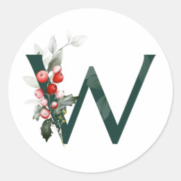 Winterfeiertage MONOGRAMM rote Weihnachtssternbeer Runder Aufkleber