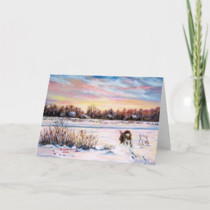Winterfeld mit Kaninchen Feiertagskarte