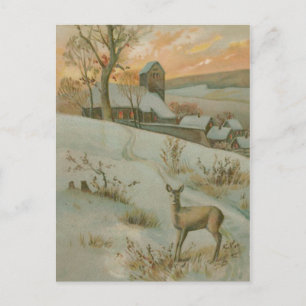 Winterfeld Reh Kirche Schnee Postkarte