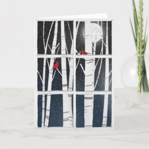 Winterfenster mit Birken Feiertagskarte