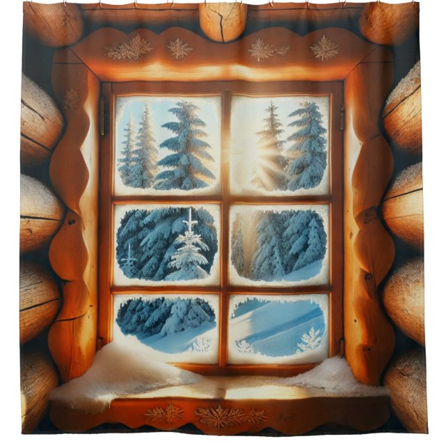 Winterfensteransicht Duschvorhang (Vorderseite)