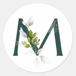 Winterferien MONOGRAM grüne Buchstaben Beeren Runder Aufkleber