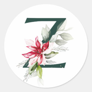 Winterferien MONOGRAM Rote Poinsettia Beeren C Runder Aufkleber
