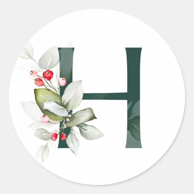 Winterferien MONOGRAM Rote Poinsettia Beeren C Runder Aufkleber (Vorderseite)