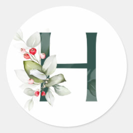 Winterferien MONOGRAM Rote Poinsettia Beeren C Runder Aufkleber