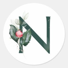 Winterferien MONOGRAM Rote Poinsettia Beeren C Runder Aufkleber