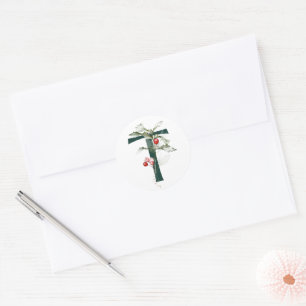 Winterferien MONOGRAM Rote Poinsettia Beeren C Runder Aufkleber