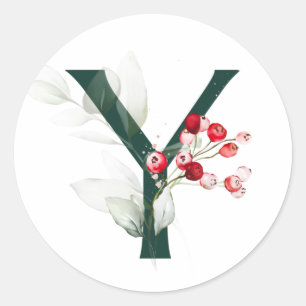 Winterferien MONOGRAM Rote Poinsettia Beeren C Runder Aufkleber