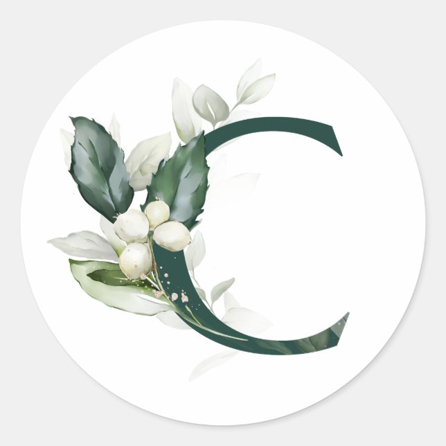 Winterferien MONOGRAM-Weißbeeren Runder Aufkleber (Vorderseite)