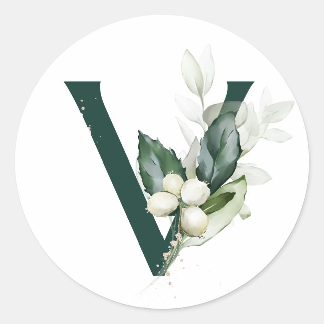 Winterferien MONOGRAM-Weißbeeren Runder Aufkleber (Vorderseite)