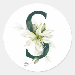 Winterferien MONOGRAM weiße Poinsettie Runder Aufkleber