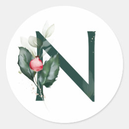 Winterferien MONOGRAMM rote Poinsettien-Beeren C Runder Aufkleber