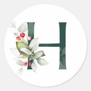 Winterferien MONOGRAMM rote Weihnachtssternbeeren  Runder Aufkleber