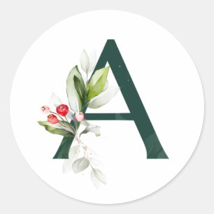 Winterferien MONOGRAMM rote Weihnachtssternbeeren Runder Aufkleber