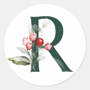 Winterferien MONOGRAMM roter Weihnachtsstern Beere Runder Aufkleber