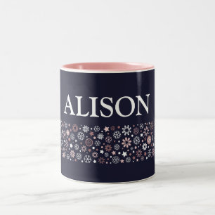 Winterferien Rose Goldschneeflocke Blauer Name Zweifarbige Tasse