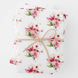 Winterferien Rote Poinsettia Beeren Geschenkpapier Set