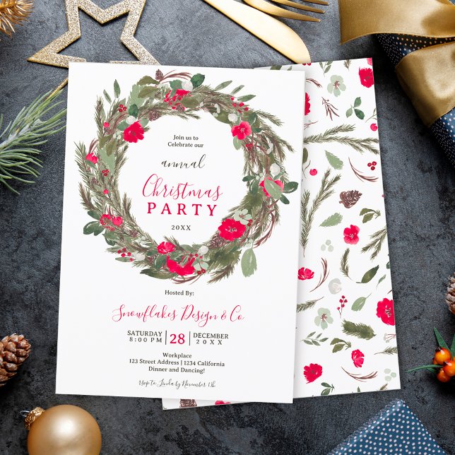 Winterfest Kranz Weihnachtskonzern Party Einladung (Winter festive wreath Christmas corporate party Invitation)