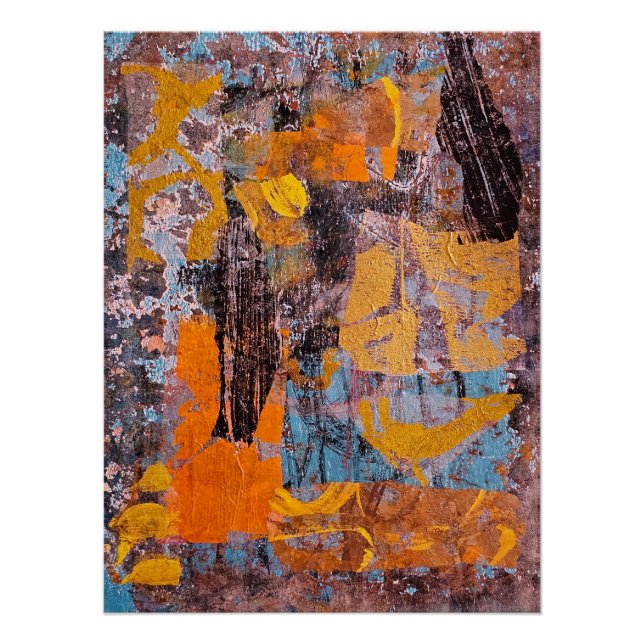 Winterfeuer, Collage, Gel Print Abstrakt Poster (Vorderseite)