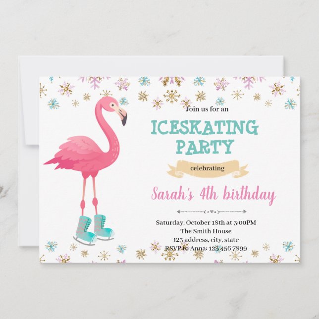 Winterflamingo Eis Skaten Party Einladung (Vorderseite)