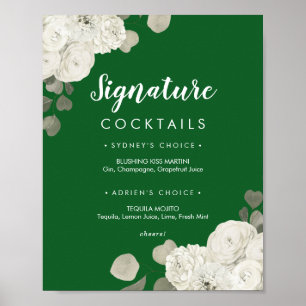 Winterflorales Grüne Signatur-Cocktails-Schilder Poster
