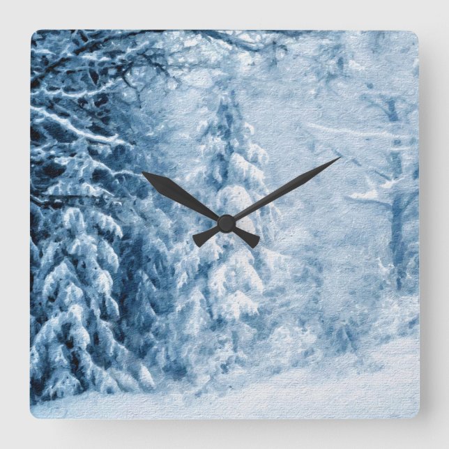 Winterflüster Quadratische Wanduhr (Vorderseite)
