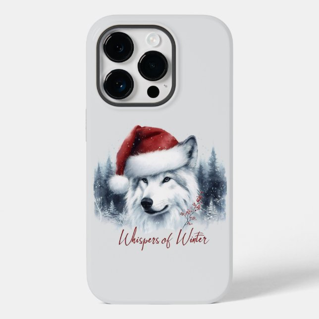 Winterflüster - Watercolor Wolf in Weihnachtsmannm Case-Mate iPhone Hülle (Rückseite)