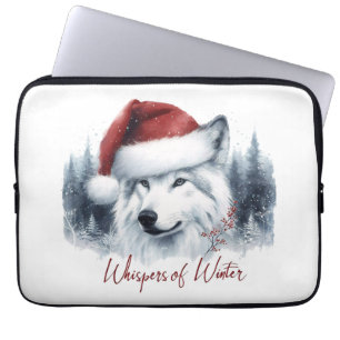 Winterflüster - Watercolor Wolf in Weihnachtsmannm Laptopschutzhülle