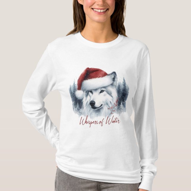 Winterflüster - Watercolor Wolf in Weihnachtsmannm T-Shirt (Vorderseite)