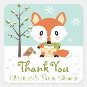 WINTERFOX IN DIAPERS BABY SHOWWER DANKE QUADRATISCHER AUFKLEBER