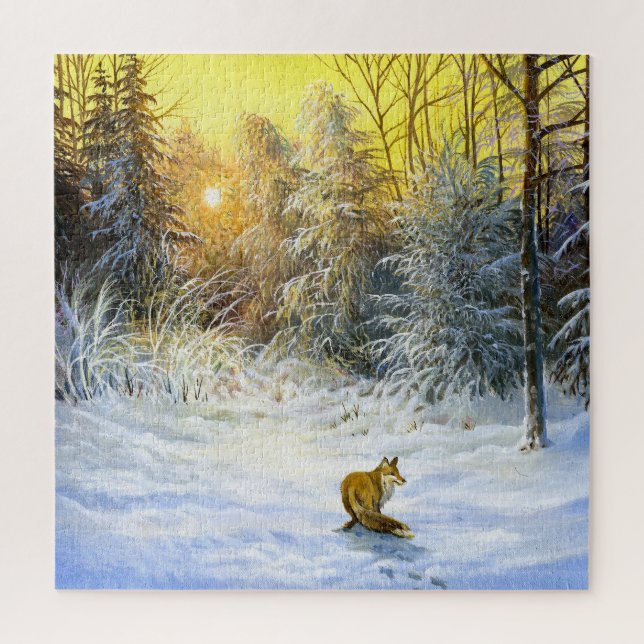Winterfox Sonnenuntergang Landschaft. Puzzle (Vertikal)
