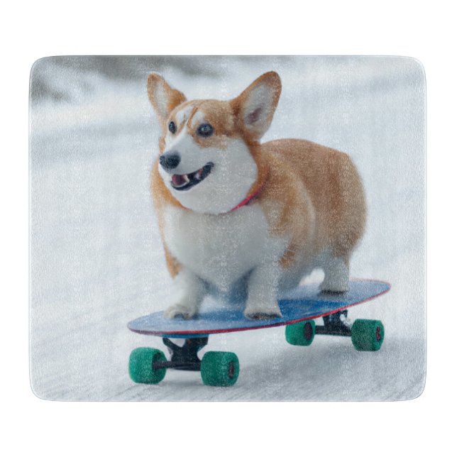 Winterfreude bei Corgi-Skateboards Schneidebrett (Vorderseite)