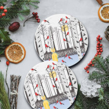 Winterfreude - Katze mit den Kardinälen von Schal-