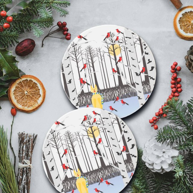 Winterfreude - Katze mit den Kardinälen von Schal- Getränkeuntersetzer (Von Creator hochgeladen)