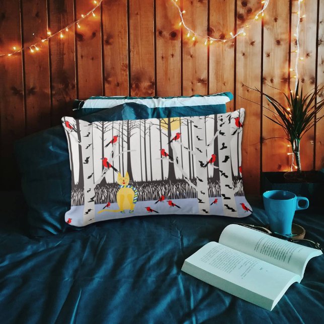 Winterfreude - Katze mit den Kardinälen von Schal- Lendenkissen (Von Creator hochgeladen)