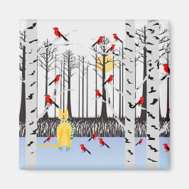 Winterfreude - Katze mit den Kardinälen von Schal- Magnet