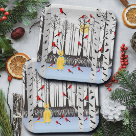 Winterfreude - Katze mit den Kardinälen von Schal- Pappteller