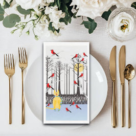 Winterfreude - Katze mit den Kardinälen von Schal- Serviette