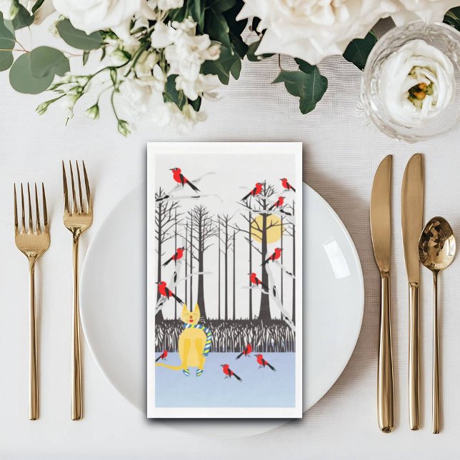 Winterfreude - Katze mit den Kardinälen von Schal- Serviette (Von Creator hochgeladen)