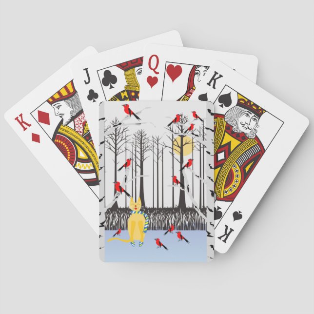 Winterfreude - Katze mit den Kardinälen von Schal- Spielkarten (Rückseite)