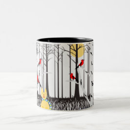 Winterfreude - Katze mit den Kardinälen von Schal- Zweifarbige Tasse