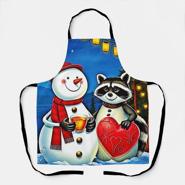 Winterfreunde: Schneemann & Waschbär Freude Design Schürze (Vorderseite)