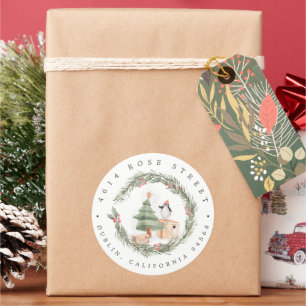 Winterfreunde Weihnachtsbaby-Rücksendeadresse Runder Aufkleber