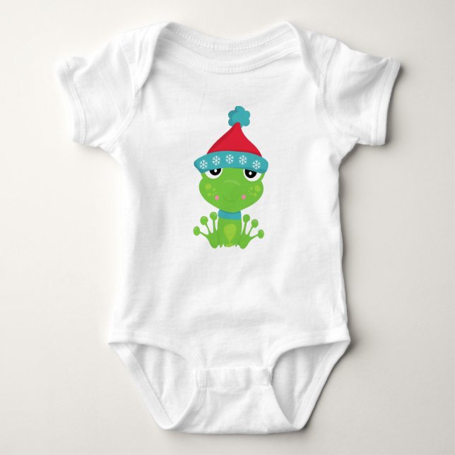 Winterfrosch, Niedlicher Frosch, Grüner Frosch, Sc Baby Strampler (Vorderseite)