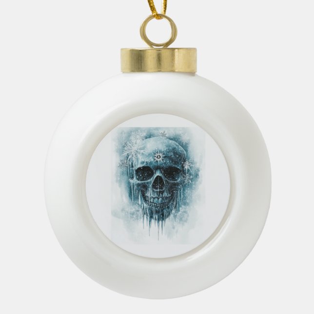 Winterfrost-Schädel Keramik Kugel-Ornament (Vorderseite)