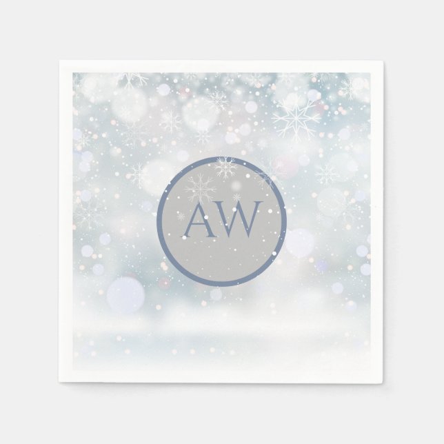 Winterfrost und Schneemonogramm Serviette (Vorderseite)